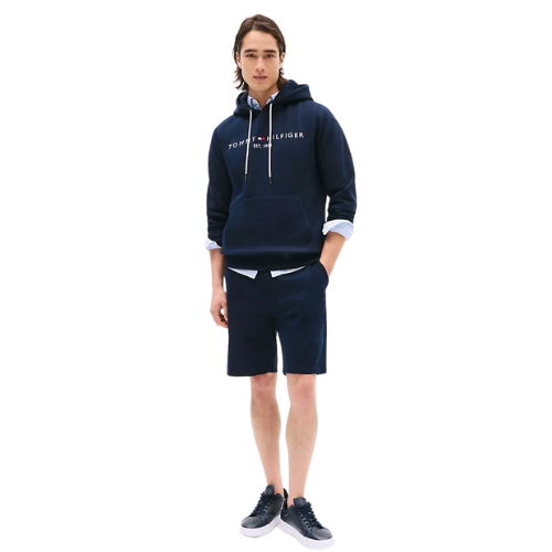 Polera Tommy Hilfiger Azul Capucha Logo Bordado Frontal