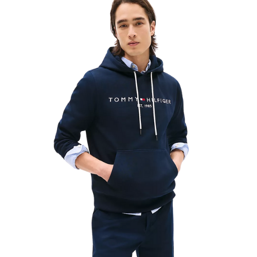 Polera Tommy Hilfiger Azul Capucha Logo Bordado Frontal - Imagen 2