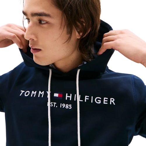 Polera Tommy Hilfiger Azul Capucha Logo Bordado Frontal - Imagen 4