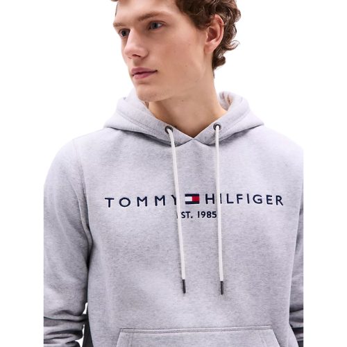 Polera Tommy Hilfiger Gris Capucha Logo Bordado Frontal