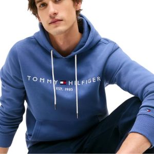 Polera Tommy Hilfiger Azulino Capucha Logo Bordado Frontal