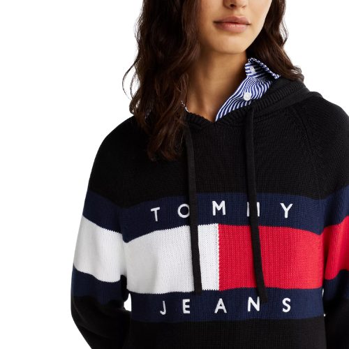 Vestido Tommy Jeans Tipo Suéter Capucha y Logo Bordado
